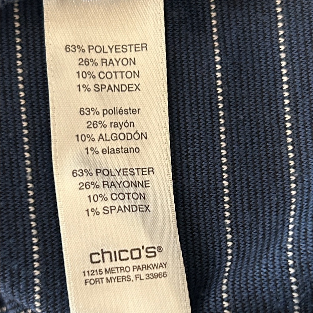 Chico's Blue White Striped 3/4 Length Sleeve Top Chico’s Size 1 = US Size M - Picture 5 of 7